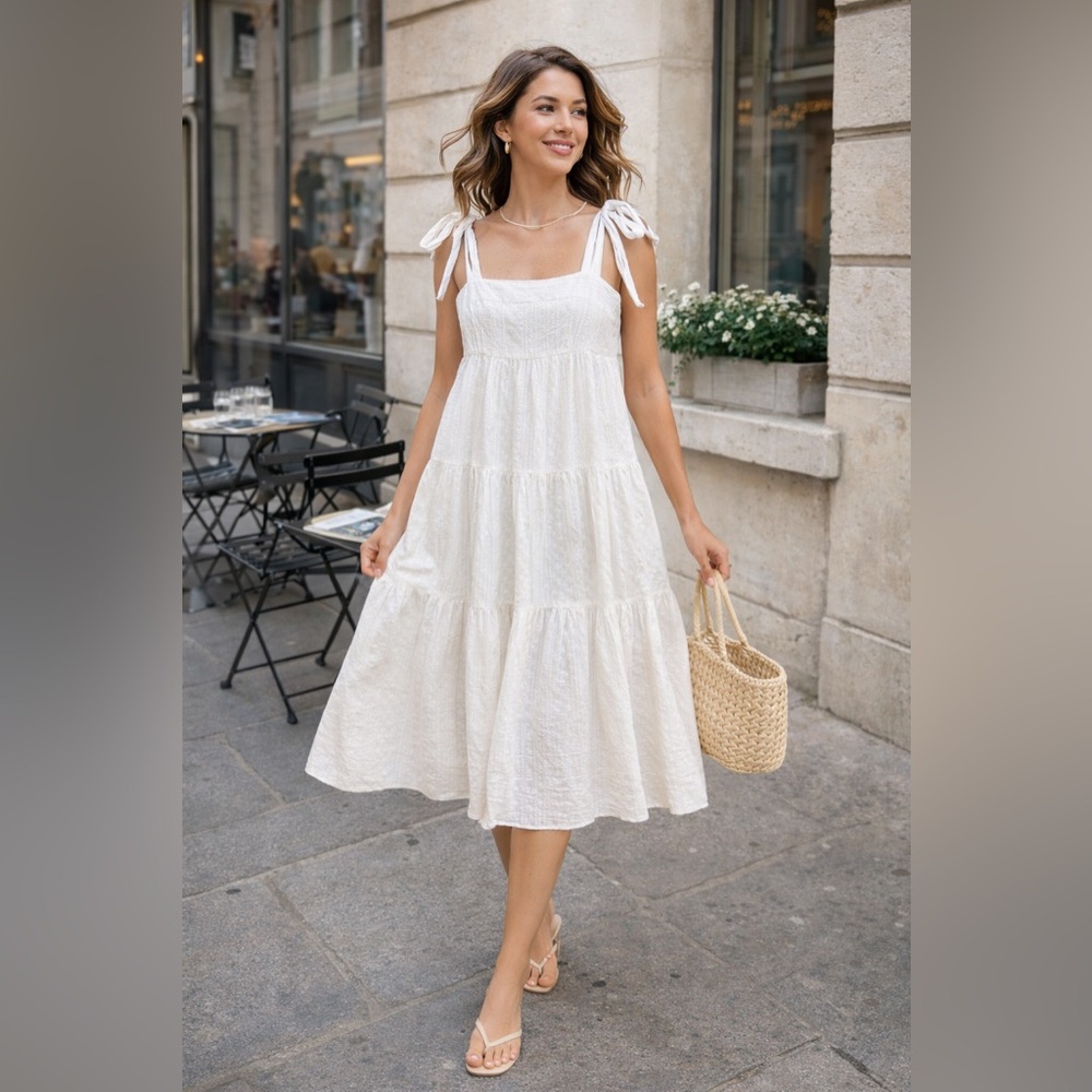 o.p.t White Eyelet Tie Strap Dress | Cottagecore Euro Summer | Size M